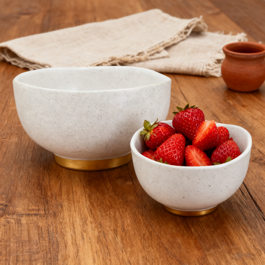 Speckle Footed Noodle Bowls Milk (Set of 2)